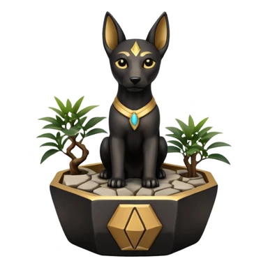  Soothing silky black fur tiny statuette Anubis puppy scene stone-age cracked irregular dodecagon bonsai pot  sticker
