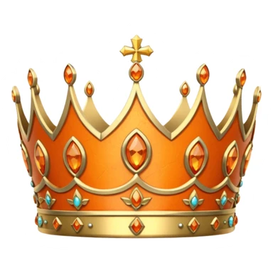 gold tiara with orange stones and a crusader emblem sticker