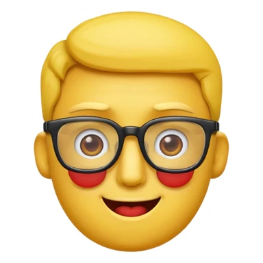 Créer un emoji nerd le perso doit être une tête basique d'emoji jaune avec une grosse paire de lunettes rectangulaires noires 3 boutons sur chaque joue et une dent qui dépasse  sticker