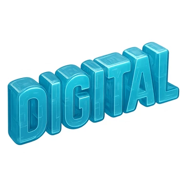 The word "DIGITAL" BOLD, floating, cyan blue sticker