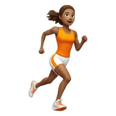 female athletic parcour athlete in orange white cloths, running sticker