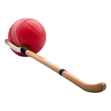 A red ball and hockey stick resting on an ice rink, with the goalposts and clear markings in the background. The scene captures the unique nature of field hockey with a ball on ice, emphasizing the speed and precision of the sport in a cold, competitive atmosphere. sticker