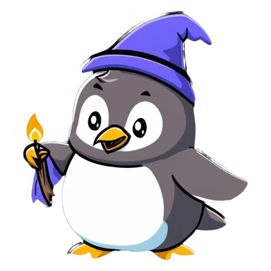 penguin wizard casting a glowing spell sticker