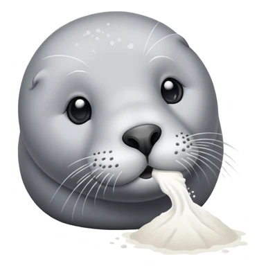 Grey seal is Sniffing white powder and holding the powder  sticker