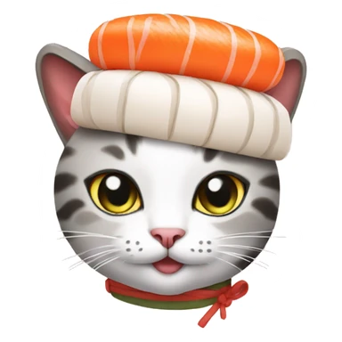 Cat wearing a sushi hat sticker