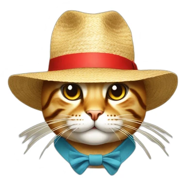 Cat with a straw hat with a red line One Piece sticker