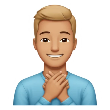 person holding hands on neck crossed with him smiling out and eyes closed  sticker