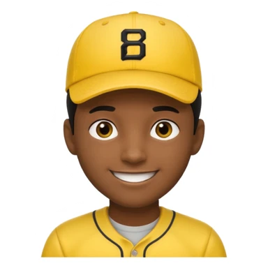 A man with dark skin tone, wearing a bright yellow baseball cap, short black hair mostly covered by the cap, large brown eyes, and a wide smile. sticker