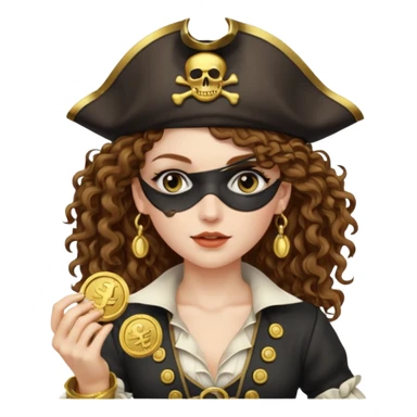 Lady Pirate With holding Coins, curly hair. sticker