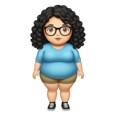 Olive skin Fat girl full body cute with glasses long black curly hair  sticker