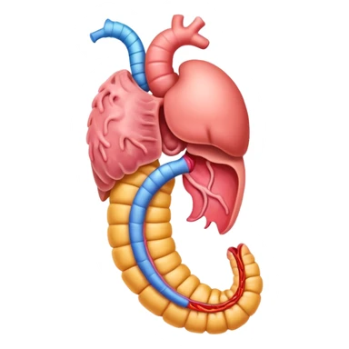 A detailed emoji of the human digestive system, showing the mouth, esophagus, stomach, and intestines, in a bright and colorful style. sticker