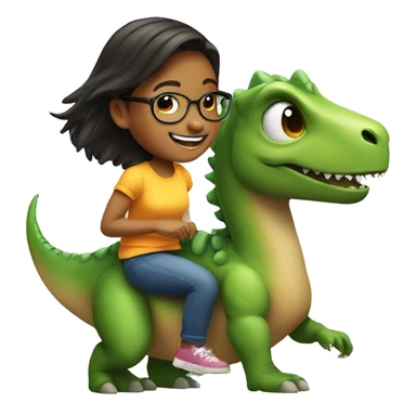 smiling girl with glasses riding a dinosaur  sticker