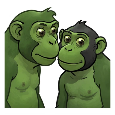 Two chimps side by side looking up and one looking down different personalities  sticker