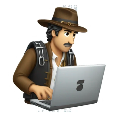 argentinian gaucho hacking computer code with a laptop inside curly brackets sticker