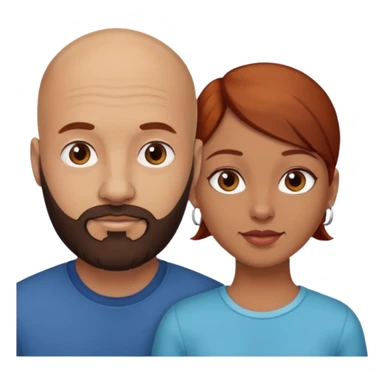 Couple. A bald man with dark brown beard and a girl with light skin. She is a redhead and has dark yellow brown auburn hair. Different skincolor. She has very light skin. sticker