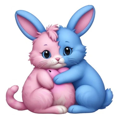 pink cat hugging blue bunny sticker