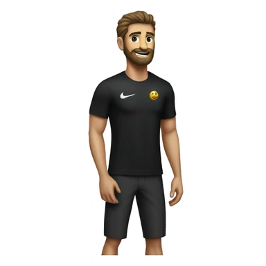 Entrenador personal con pelo rapado y barba. Camiseta negra Nike sticker