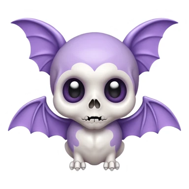 super cute skull with tiny bat wings, big eyes, pastel purple and white colors, friendly expression sticker