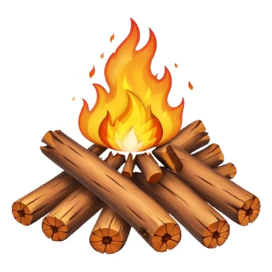 Emoji-style bonfire with logs and flames, cute and rounded, soft shading, bright warm colors sticker