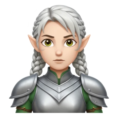 battle elf, tight braid, silver armor, fierce stare sticker