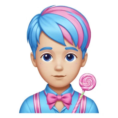 candy boy from candyland blue pink mixed candy hair with ribbon and  sticker