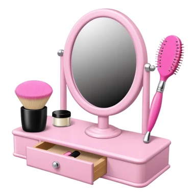 white vintage makeup vanity with pink accessories sticker