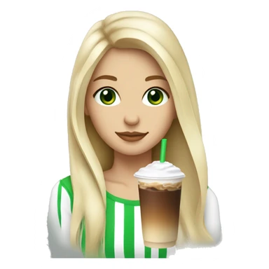 Blonde girl long hair green eyes drinking iced latte sticker