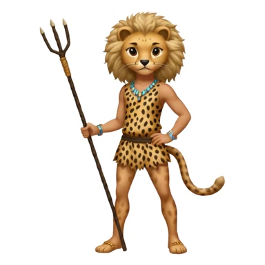 Give me a human who has hunch back and wearing cheetah print lot of hair on his body show full body and has a stick in his hand sticker
