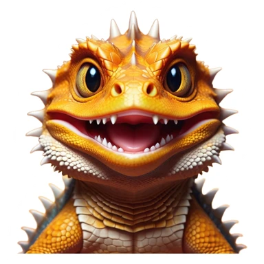Cinematic Comical Bearded Dragon Portrait Emoji, Head tilted dramatically with an exaggeratedly amused expression, featuring a striking, glossy scaled hide with a quirky, spiky beard and wide, expressive eyes full of playful disbelief, Simplified yet hilariously expressive features, highly detailed, glowing with a slightly sassy glow, high shine, dramatic yet playful, stylized with an air of cheeky mischief, bright and endearing, soft glowing outline, capturing the essence of a spirited and over‐the‐top dragon, so meme‐worthy it feels like it could snap its jaws into internet fame instantly! sticker
