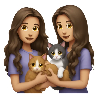 Two long hair brunettes keeping two cats in their hands sticker