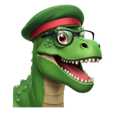 Mad Green Trex wearing red beret and eyeglasses  sticker