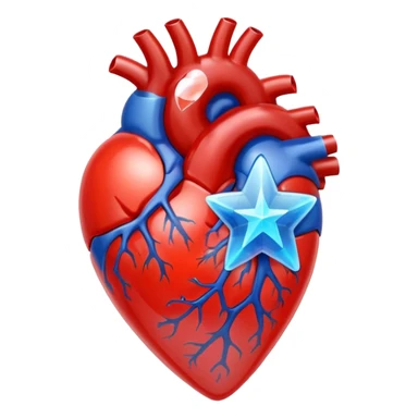 A translucent anatomical red heart with a sci-fi blue star inside sticker