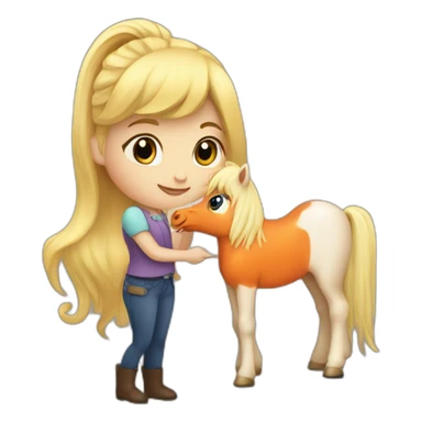cute blonde girl giving a carrot to a pony sticker