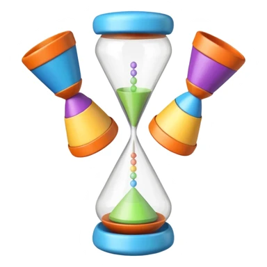 a juggling toy shaped like an hourglass: two colorful cones connected at the tips, spinning in the air sticker