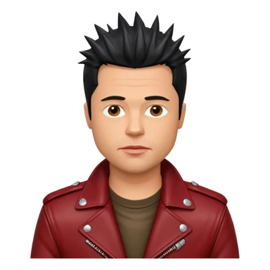 Brad Pitt, spiky black hair, wearing dark red leather jacket sticker