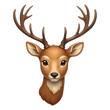Cinematic Noble Deer Portrait Emoji, Poised and regal, with a graceful, slender build and a dappled Fur of warm browns and creams, elegant antlers crowning its head, deep-set soulful gentle eyes, Simplified yet sharp and sophisticated features, highly detailed, glowing with a soft, dignified glow, high shine, intelligent and serene, stylized with an air of forest majesty, focused and attentive, soft glowing outline, capturing the essence of a watchful woodland guardian, so majestic it feels as though it could gracefully leap out of the screen with effortless authority! sticker