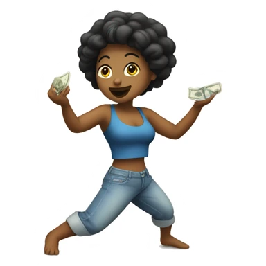 Mujer bailando contando dInero sticker