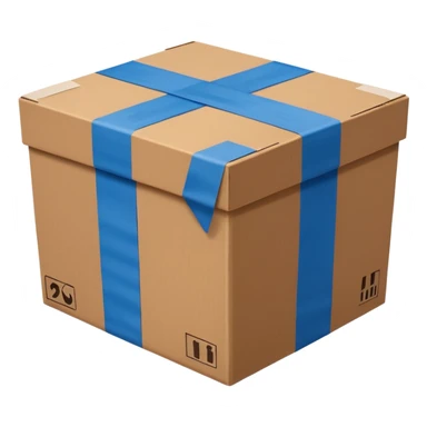 brown cardboard box with only two wide blue tape strips in H-shape on the lid, no other markings, slightly from above sticker