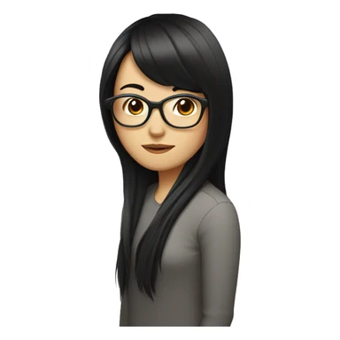 asian girl long black hair with glasses and curtain bangs with a computer sticker