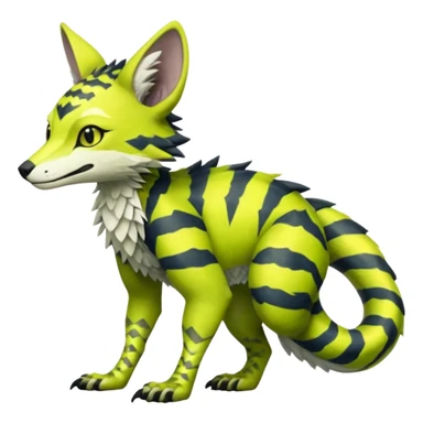  cool handsome gorgeous realistic zig-zag-patterned striking yellowish-pastel-lime-green-white-gradiented with dark undertones, white underside, thunderous stormy edgy badass realistic Vernid-Sergal-Genet-Trico-species by LiLaiRa, full body sticker
