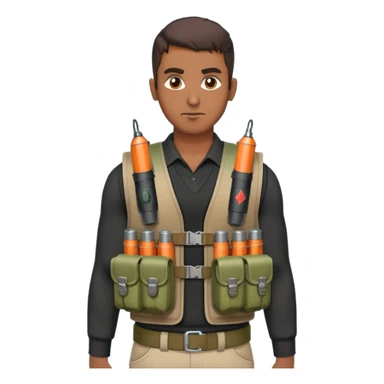 Muslim man with a bombs in his waist and chest sticker