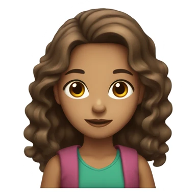 girl with olive skin, brown eyes and brown long wavy hair, holding a packet sticker