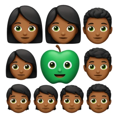 Crie um Memoji/emoji em estilo 3D, com pele verde, expressão assustada, olhos grandes castanhos, sem óculos. Cabelo curto e cacheado, bagunçado, de cor preta. Inclua pequenos detalhes como marcas sutis no rosto, mantendo o estilo cartoon da Apple. Use iluminação suave e fundo branco. sticker