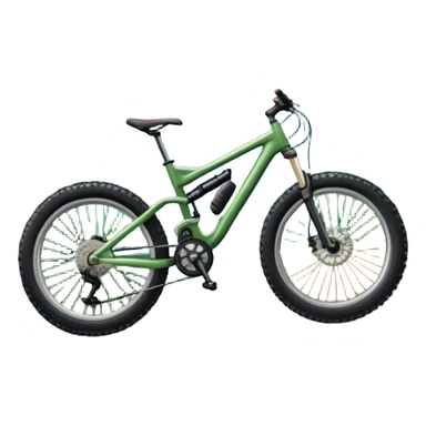 An icon featuring a mountain bike with wide tires, positioned on a forest trail or rocky mountain road. The background shows dense trees, steep slopes, and distant peaks under a clear blue sky. Transparent background highlights the thrill and rugged beauty of mountain biking. sticker