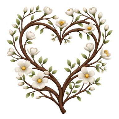 Natural cottage core aesthetic minimal flower branches in a twisty heart shape sticker