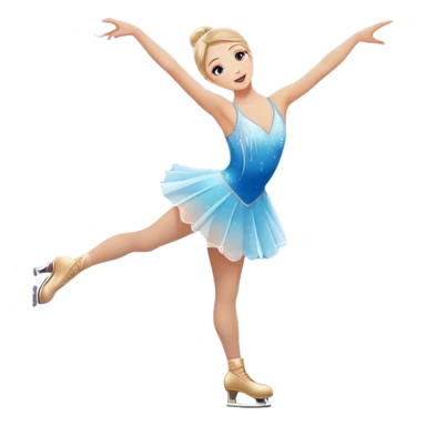 An icon featuring a graceful figure skater performing a spin on a sparkling ice rink. The scene includes a shimmering rink, colorful spotlights, snowflakes gently falling from the sky, and an audience in the stands, with a snowy landscape visible through large windows. Transparent background. sticker