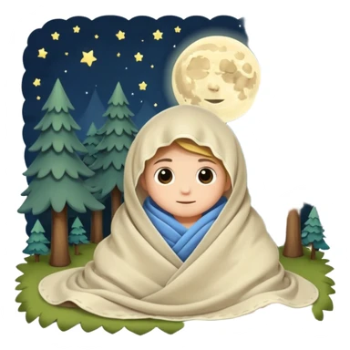 moon tucked into blanket by tiny forest alchemist sticker