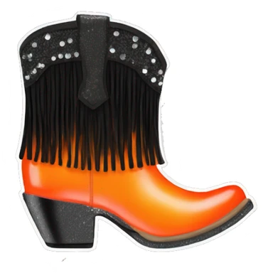 Realistic short neon Orange to black ombre fashion cowgirl boot with sparkly shiny glitter fringe on them. sticker