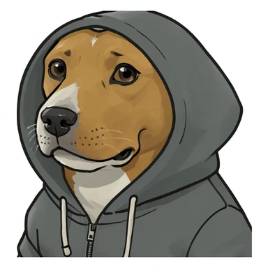 Dog wearing a hoodie sticker