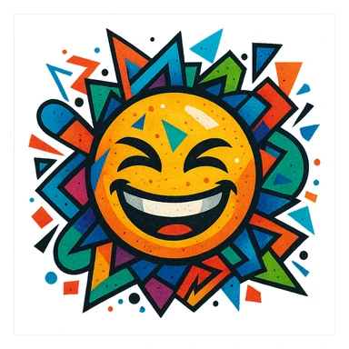 graffiti style emoji, abstract, geometric shapes, vibrant colors, dynamic composition sticker
